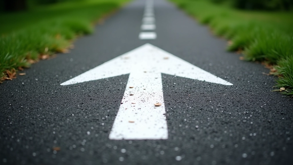 Close-up view of directional arrows painted on asphalt greenway surface showing navigation markers