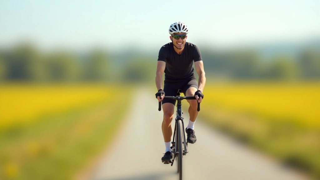 Cyclist riding on a smooth greenway trail through an open agricultural landscape with fields on both sides