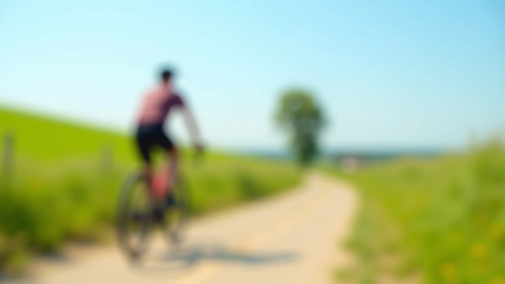 Cyclist riding on flat terrain path through South Bohemia countryside with green fields and clear sky